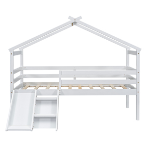 - Kids White Twin Low Loft House <strong>Bed</strong> <strong>with</strong> Roof, Playhouse <strong>Bed</strong> <strong>with</strong> <strong>Slide</strong>, Ladder &amp; Safety Guardrails - Product Image 6