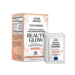 Sobres de Péptidos de Colágeno Marino 5 g Colágeno Vitamina C Ácido Hialurónico Biotina Sabor Melocotón 30 Sobres Marca Privada Suplemento Dietético - Product Image 1