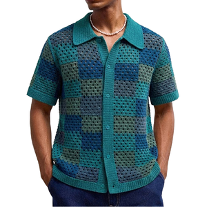 Men's Cotton Knitted <b>Short</b> <b>Sleeve</b> <b>Cardigan</b> Turn Down Collar Breathable Casual Men's Summer Wear Sweater Button Closure - Product Image 1