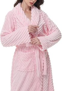 Accappatoio da Donna Super Morbido e Confortevole in <span class=keywords><strong>Pile</strong></span> <span class=keywords><strong>Rosa</strong></span>, Elegante e Semplice, Lungo <span class=keywords><strong>Pigiama</strong></span> in Peluche per Camera da Letto e Soggiorno - Product Image 4