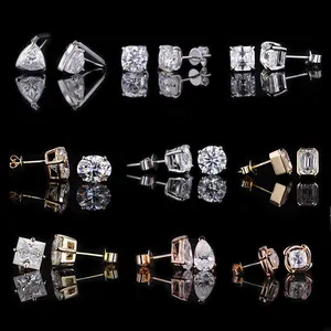 starsgem jewelry women loose gemstone diamond DEF color moissanite white rose yellow 9k 10k 14k 18k platinum studs gold earrings
