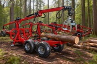 Rimorchio Forestale per Carico Legname con Gru Idraulica e Pinza, Rimorchio per Legname con Gru