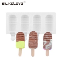 Moules à crème glacée en Silicone 4 cavités sans BPA, pour enfants, maison avec bâtonnets pour sucettes glacées