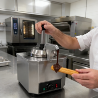 Dispositif de fusion de chocolat commercial efficace pour les petites entreprises Petite machine de trempe de chocolat de comptoir commerciale