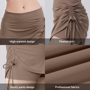 Damen High-Waist, hochelastischer <span class=keywords><strong>2</strong></span>-in-1 Tennisrock mit Raffung, schnelltrocknend, individuell anpassbar, Anti-Exposure, mit Sicherheitsshorts - Product Image 4