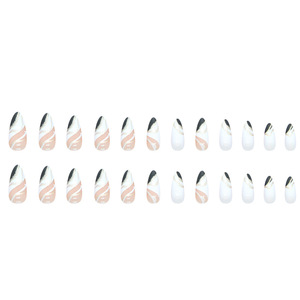 Uñas Postizas Estilo Francés con Diseño de Rayas en Negro, Blanco <span class=keywords><strong>y</strong></span> Dorado, Forma de Almendra, Pre-Diseñadas para Uso en Dedos - Product Image 5
