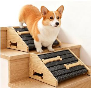 Holz Umweltfreundliche Hunderampe Niedrige Winkel Haustier-Treppenrampe mit Rutschfester Matte Treppenstufen für Reptilien Treppensteig-Hilfe - Product Image 1