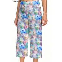 Pantalon Capri de Yoga pour Femme, Taille Haute, à Cordon de Serrage, Motif Floral Rose Coloré, Coupe Ample, Doux, pour la Gym et Tenue Décontractée