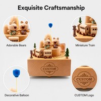 Boîte à musique en bois Montessori, ours et train rotatif, boîte musicale gravée sur mesure pour enfants