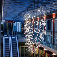 Lustre moderne de luxe en verre en forme de feuilles pour hall d'entrée, décoration de projet hôtelier, luminaire suspendu