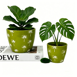 Nouveaux pots de <span class=keywords><strong>fleurs</strong></span> en céramique coniques <span class=keywords><strong>à</strong></span> motif pissenlit vert citron pour la culture intérieure, la décoration de la maison et l'aménagement de bureaux - Product Image 5