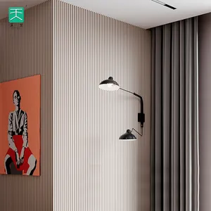 TianGe Panel Dinding Tv Kayu Bergalur Hitam Desain Setengah Lingkaran Dekorasi Apartemen Terlaris