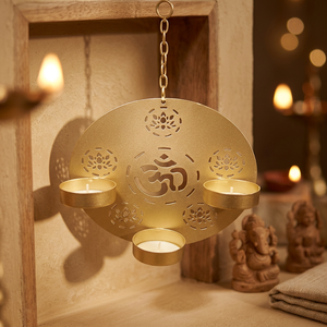 Portavelas Colgante Circular de Metal para 3 Velas de Té, Diseño Mixto, con Patrón Om Tallado, Decoración para el Hogar - Product Image 4