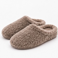 Mules en peluche taupe à bout fermé, pantoufles en fausse fourrure, chaussures d'intérieur confortables pour l'hiver, pour femmes