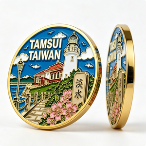 Tamsui Taiwan Souvenir Metal <b>Pin</b> Gold Plated Circular Hard Enamel Flower Theme Zinc Alloy Craft - Product Image 6