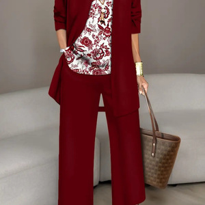 Women's 3 Piece Set <b>Red</b> Floral Top Vest Pants Casual <b>Suit</b> SMLXL2XL3XL4XL5XL Europe America Middle East Style - Product Image 1