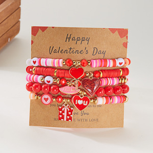 Juego <span class=keywords><strong>de</strong></span> Pulseras <span class=keywords><strong>de</strong></span> Corazón para el Día <span class=keywords><strong>de</strong></span> San Valentín, Más Vendidas al por Mayor, Cuentas <span class=keywords><strong>de</strong></span> Arcilla Suave, Corazón con Cuentas, Serie <span class=keywords><strong>de</strong></span> Color Rojo - Product Image 4