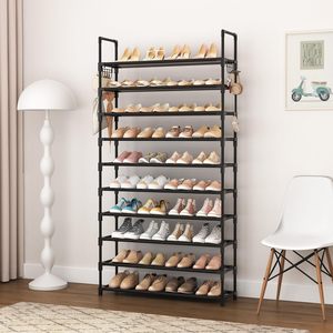 Zapatero de 10 Niveles, Gran Capacidad para <span class=keywords><strong>50</strong></span> Pares, Organizador de Zapatos <span class=keywords><strong>Ancho</strong></span> con Dos Ganchos, Estante de Metal Resistente para Zapatos, para Entrada o Dormitorio - Product Image 6