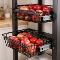 Étagère de rangement pour légumes de cuisine à 3 niveaux et 2 paniers, largeur 80 cm, hauteur 125 cm, chariot de rangement mobile pour légumes de cuisine