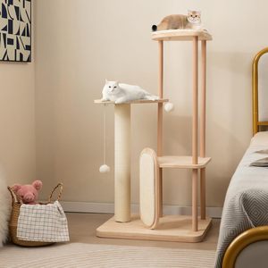 Wooden <strong>cat</strong> <strong>Climbing</strong> <strong>Frame</strong> Multi-tier Modern <strong>cat</strong> Tower with Grabber Perches to hang Toys Natural Rubber Wood Pet Essential - Product Image 3