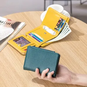 Portefeuilles courts AndoBag pour femmes, en cuir de vache véritable, grande capacité, portefeuille à trois volets, porte-cartes, porte-monnaie tendance 3040 - Product Image 3