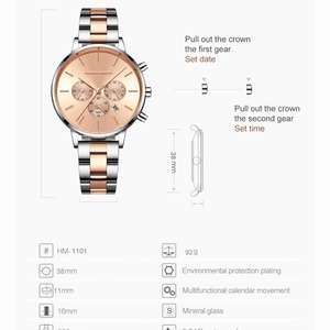 HANNAH MARTIN HM-1101 Brand Women Multifunctional <b>Watch</b> Original Stainless Steel Rose Gold 36mm Quartz Movement Casual Banquet - Product Image 6