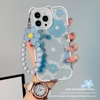 Nouveau mignon 3D ours oreille bleu fleur protection TPU téléphone étui filles à la mode lanière pour iPhone 16 15 14 Pro Max