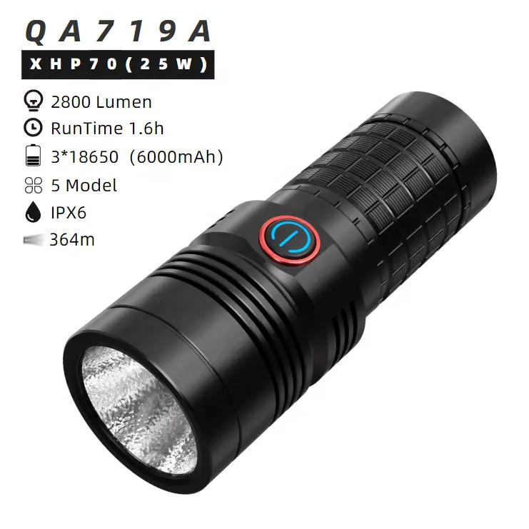 OEM XHP70 आउटडोर टॉर्च 2800 लुमेन लंबी दूरी उज्ज्वल Flashlights मशाल प्रकाश रिचार्जेबल निविड़ अंधकार बचाव का नेतृत्व किया