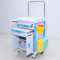 Chariot d'anesthésie hospitalier moderne en plastique personnalisable, conception durable, 4 roulettes, verrouillage central, niveaux réglables en option