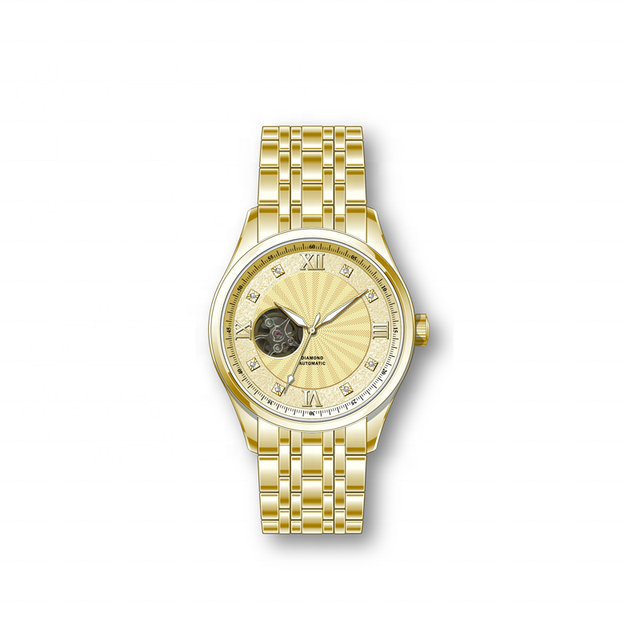 Newest Luxury Diamond Stainless Steel Automatic Gold Watch