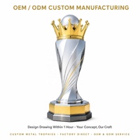Trophée personnalisé en métal doré avec couronne, récompense de champion sur mesure avec corps chromé à rainures spirales, finition miroir, fournisseur OEM ODM