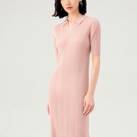 Robes d'été écologiques tissées lavables pour femmes, taille naturelle plissée, longueur genou, manches courtes, col rabattu, pour le bureau