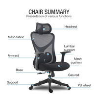 Chaise de bureau ergonomique avec appui-tête, fonction pivotante et inclinable, pour salle d'étude et salle de jeux