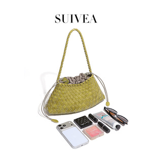 SUIVEA กระเป๋าสะพายไหล่สตรีแบบทอสายเดี่ยวลายเพชรปิดด้วยเชือกรูดสไตล์โบฮีเมียนใช้ทุกวัน - Product Image 5