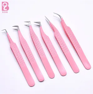 Beiqili Private Label Japanese Stainless Steel Fiber Tip Tweezers With Ruler At The End Eyelash Tweezers Set For Lash 90 Degree