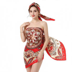 Sciarpa Quadrata Grande in Seta Sintetica con Motivo Yin Yang Rosso Personalizzato per Moda Femminile, Copricapo e Sarong da Spiaggia - Product Image 1