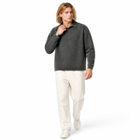 Sweat-shirt Polo Homme en molleton effet délavé, Col Johnny, Coupe Oversize, Style Streetwear, Loungewear de qualité supérieure, Vente en gros, Logo personnalisé, OEM