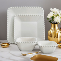 Assiette de présentation de luxe en céramique gaufrée, style mariage français, avec perles blanches, série perlée, pour restaurant, événements et traiteur