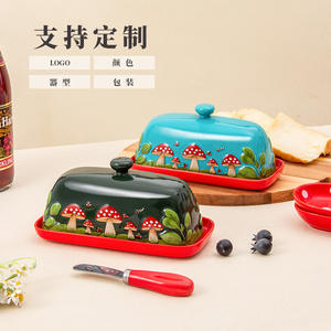 จานใส่เนยเซรามิกทรงเห็ดแบบสี่เหลี่ยมผืนผ้า ฝาปิดแบบพลิกได้ ภาชนะใส่เนยสำหรับงานปาร์ตี้ รุ่น DD1477 - Product Image 4