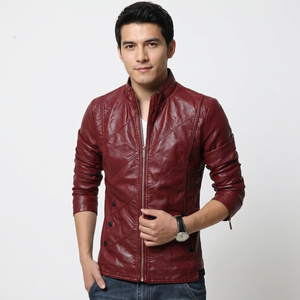 New Men's Plus Size Leather Jacket <b>Heavy</b>-<b>Duty</b> Genuine Leather with Comfortable Fit and Extra Room Red Leather Jackets - Product Image 1