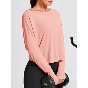 Custom Womens <b>Long</b> <b>Sleeve</b> <b>Crop</b> <b>Top</b> Crossover Back Loose Yoga Gym Shirt With Thumb Holes Stretchy Athletic Wear - Product Image 4
