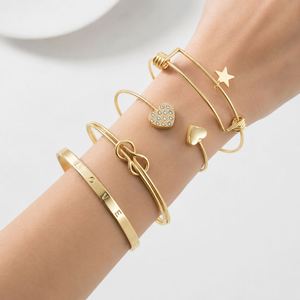 Elegant Letter <b>Love</b> Cuff <b>Bracelet</b> Set Zinc Alloy Gold Silver Color Crystal Rhinestone Heart Flower Infinite 8 Hollow Open - Product Image 6