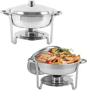 201 Stainless Steel Alcohol-<b>Fueled</b> Buffet Food Warmer 4.5L/8L Gold Silver Round <b>Chafing</b> Dish Hotel Restaurant - Product Image 6