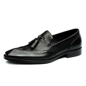 Summer <b>Men</b> Handmade Genuine Leather Office Career Pointed Toe Fashion Tassels Hollow Breathable Anti-Slip <b>Dress</b> - Product Image 2