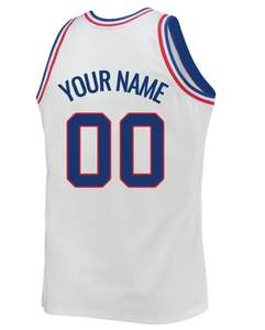 قمصان كرة سلة مخصصة للفريق الأمريكي بجميع الأنماط وبأسعار معقولة، بتصميم مخطط باللون الأزرق والأبيض والأسود، مخيطة/مطبوعة بالحرارة - Product Image 1