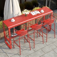 Ensemble table et tabourets de bar en métal pour extérieur, table de bar longue imperméable pour patio, chaise haute de bar, mobilier pour café et restaurant