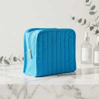 Trousse de Maquillage de Luxe Portable Grande Capacité en Toile Matelassée Géométrique Crème Blanche Simple