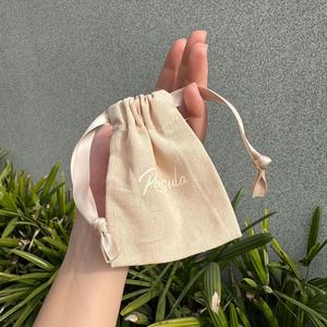 High Quality Customized Logo Small Cotton <b>Drawstring</b> <b>Bag</b> With Double Ribbons - Product Image 3