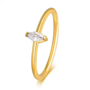 미니멀리스트 간단한 다이아몬드 얇은 작은 CZ 돌 후작 반지 약혼 약속 반지 웨딩 숙녀 보석 스테인레스 스틸
