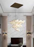 Albâtre moderne salon minimaliste escalier duplex villa lumière luxe cristal grand lustre
